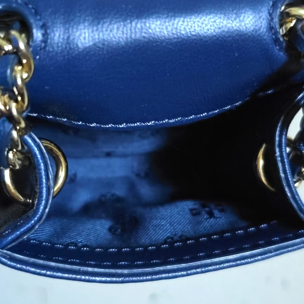 Tory Burch Blue Leather Quilted Mini Purse Charm Keychain
